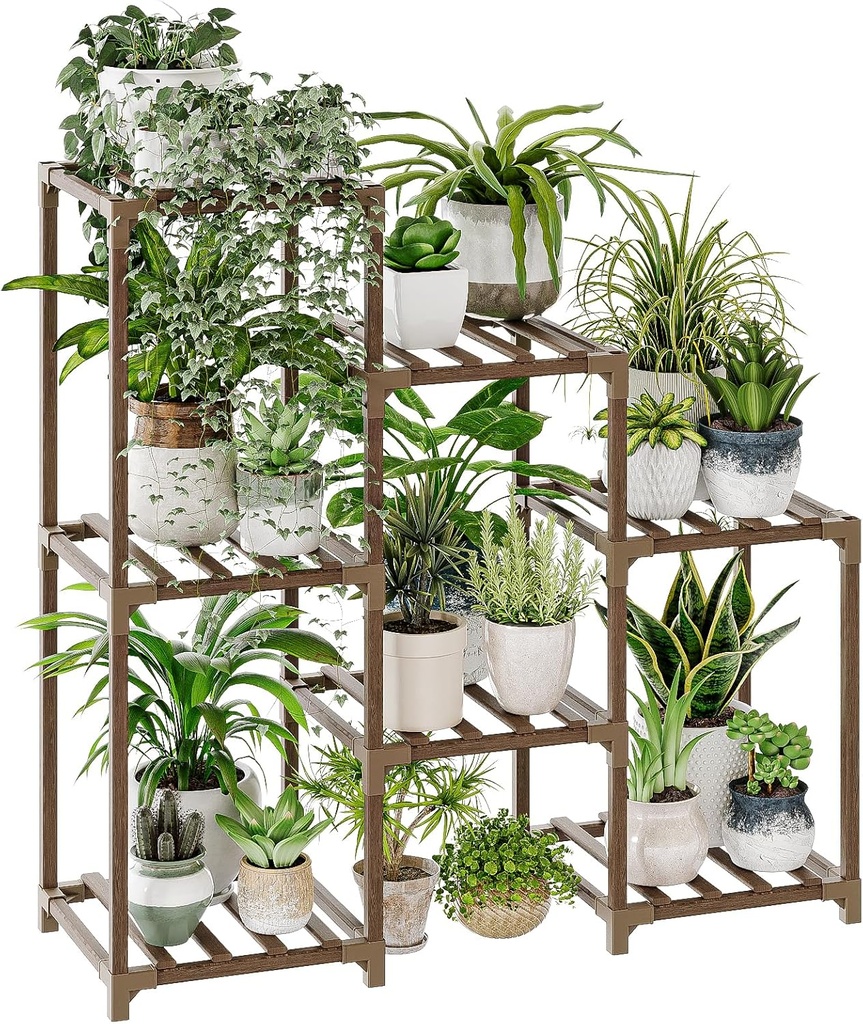 Bamworld Plant Stand Indoor Plant Shelf Outdoor Wood Plant Rack for Multiple Plants 3 Tiers Ladder Plant Holder for Living Room Patio Boho Home Decor for Gardening (One Size)