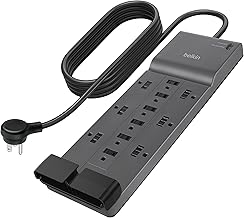 Belkin 12-Outlet Surge Protector Power Strip w/ 12 AC Outlets & 8ft Flat Plug, UL-listed Heavy-Duty Extension Cord for Home, Office, Travel, Computer, Laptop, Charger - 3,940 Joules of Protection (One Size)