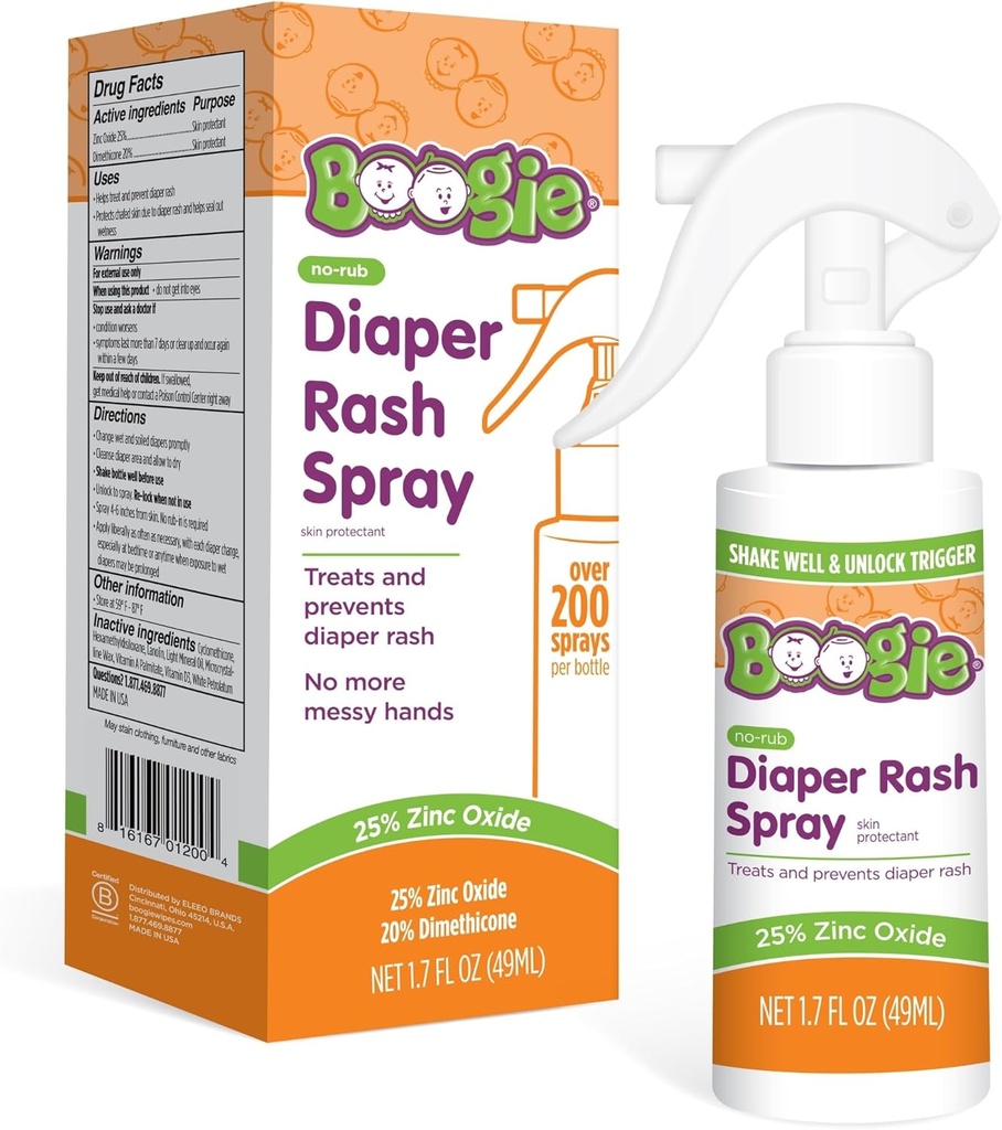Boogie Diaper Rash Cream Spray for Baby, Travel Friendly No-Rub Touch Free Application for Sensitive Skin, Over 200 Sprays per Bottle, 1.7 oz (Pack of 1) (One Size)