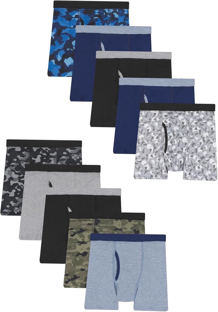 Boys' Boxer Briefs, Moisture-Wicking Underwear for Boys & Toddlers, Assorted, 10 or 12 Pack (One Size)