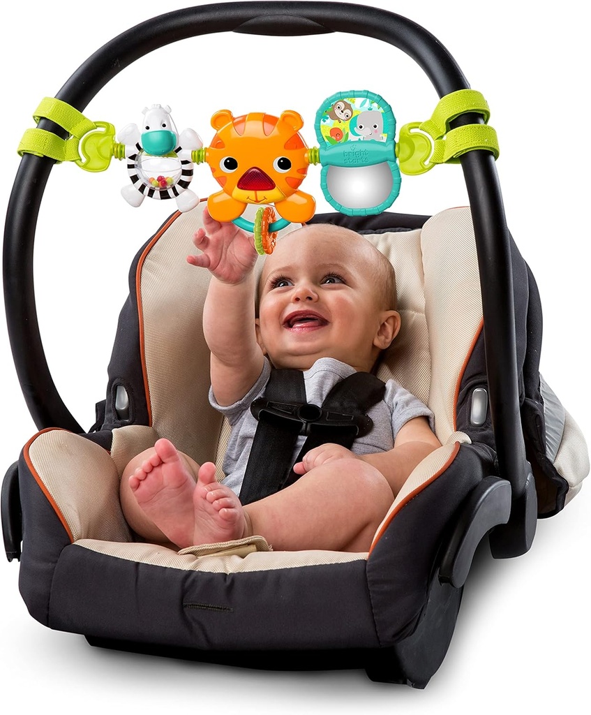 Bright Starts Take Along Musical Carrier Baby Activity Toy Bar, Hanging Car Seat Toy, 4 Fun Melodies, Fine Motor Skill Development Ages Newborn +, Multi-Color (One Size)