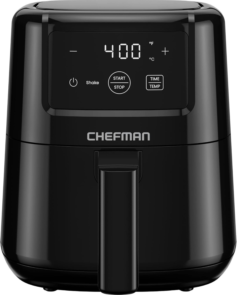 CHEFMAN 2 Qt Mini Air Fryer – Digital Space-Saving Compact Air Fryer with Nonstick and Dishwasher Safe Basket, Quick & Easy Meals in Minutes, Features Digital Timer and Shake Reminder – Black (One Size)