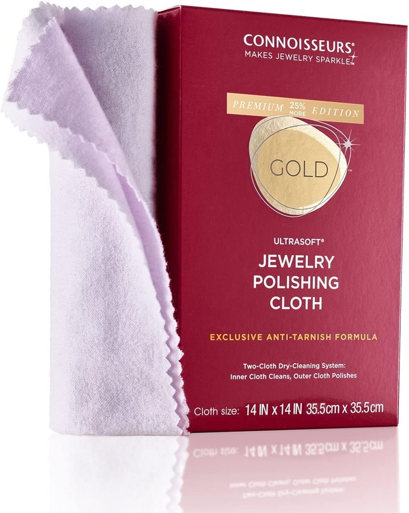 CONNOISSEURS Premium Edition Extra Large Polishing Cloth for Gold Jewelry - Ultrasoft Fabric with Anti-Tarnish Formula - 14x14 Inches (One Size)