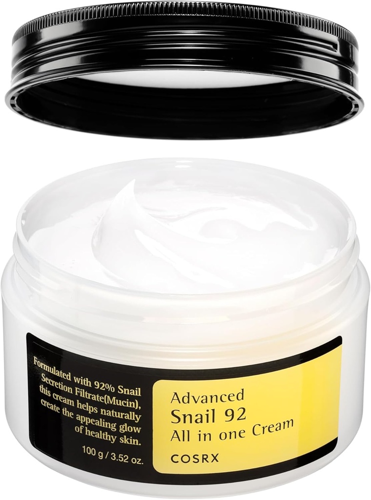 COSRX Snail Mucin 92% Face Moisturizer, 3.52 Oz, Lightweight Moisturing Cream for Soft, Glowy Skin, Korean Skin Care, Korean Moisturizer Face Cream (One Size)