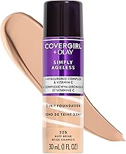 COVERGIRL & Olay Simply Ageless 3-in-1 Liquid Foundation, Matte Finish, Hyaluronic & Vitamin C Formula, 225 Buff Beige, 1 Count (One Size)