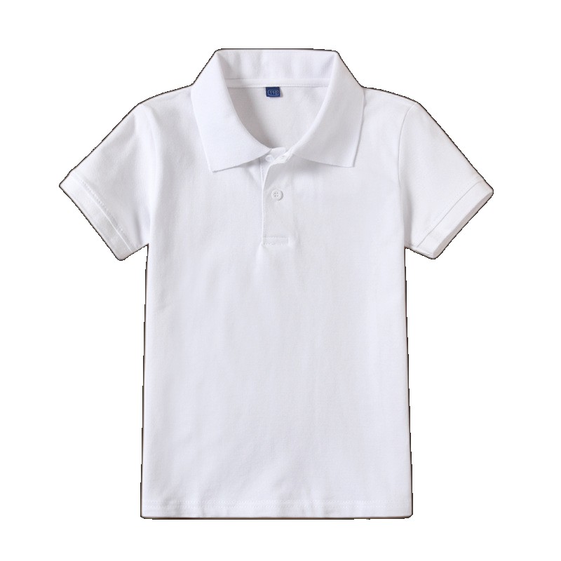Children's white polo shirt short-sleeved pure cotton boys' lapel t-shirt summer school uniform girls and older children's half-sleeved T-shirt T-shirt