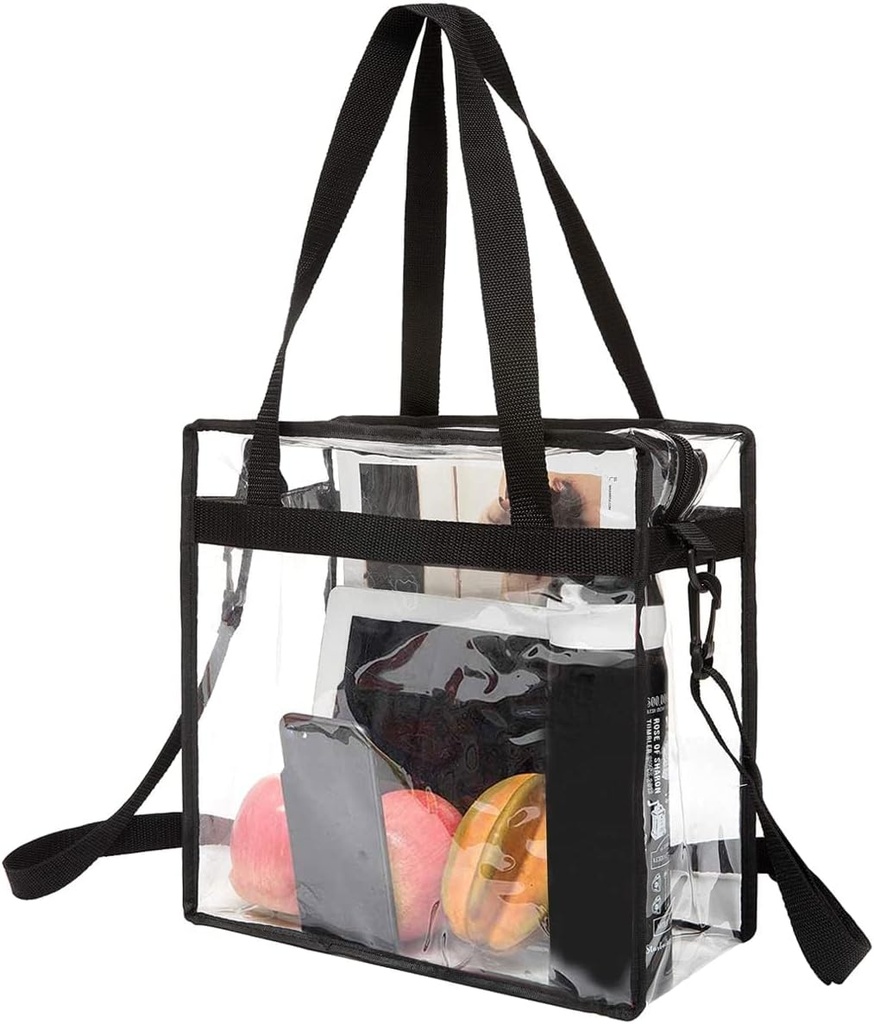 Clear Bags 12x6x12 Stadium Approved Clear Tote Bag with Zipper Closure Crossbody Shoulder Bag with Adjustable Strap (One Size)