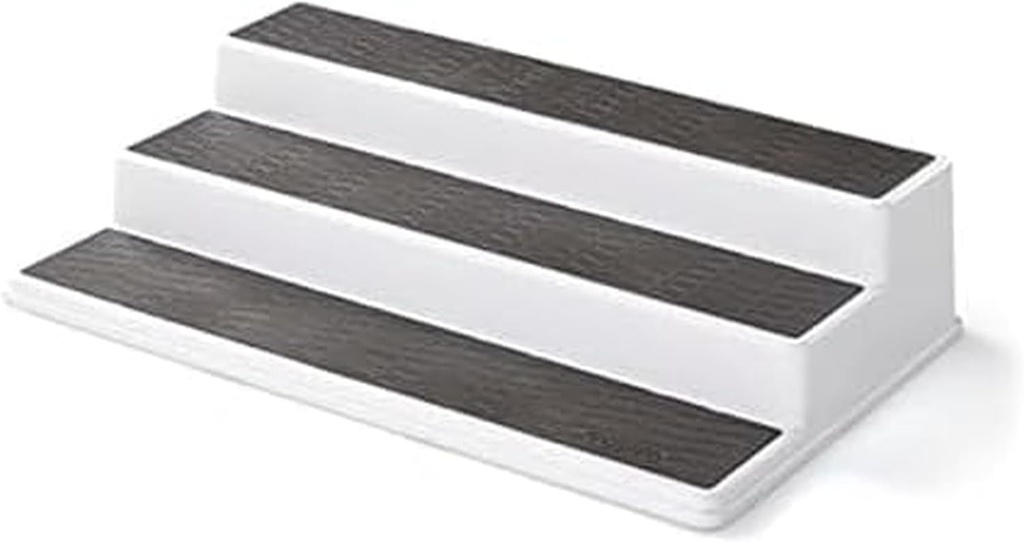 Copco 3-Tier Non-Skid Spice Rack Organizer for Kitchen Cabinet or Pantry, 15-Inch Tiered Shelf, White/Gray, Slip-Resistant Design for Jars and Bottles (One Size)