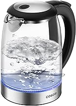 Cosori Electric Kettle, No Plastic Filter & Spout, 1.8Qt Tea Kettle & Hot Water Boiler For Coffee & Tea, Water Heater & Teapot, Automatic Shut Off, Borosilicate glass, Black, 1500W (One Size)