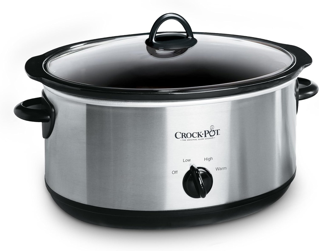 Crock-Pot 7-Quart Manual Slow Cooker, Family Size Serves 8+ People & Fits 6-lb Roast, Removable Stoneware with Warming Setting, Dishwasher Safe for Easy Cleanup, Stainless Steel (One Size)