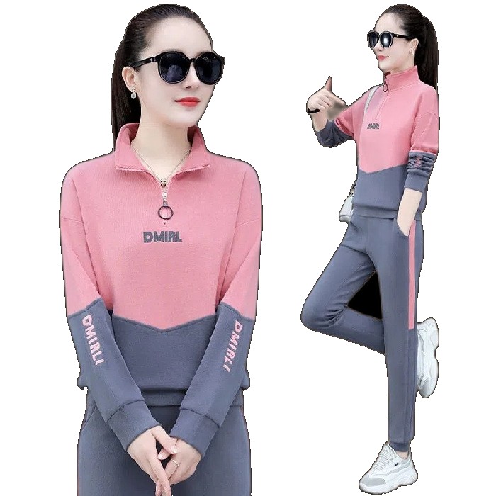 Cross-border casual sports suit women's autumn new fashion slim plus size trendy brand pullover sweater two-piece set set
