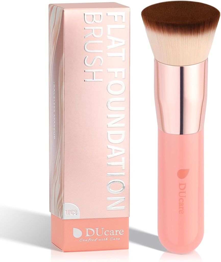 DUcare Foundation Brush for Liquid Makeup,Flat Top Kabuki Foundation Brushes - Premium Makeup Brush for Liquid, Cream, Powder,Buffing, Blending,Pink (One Size)