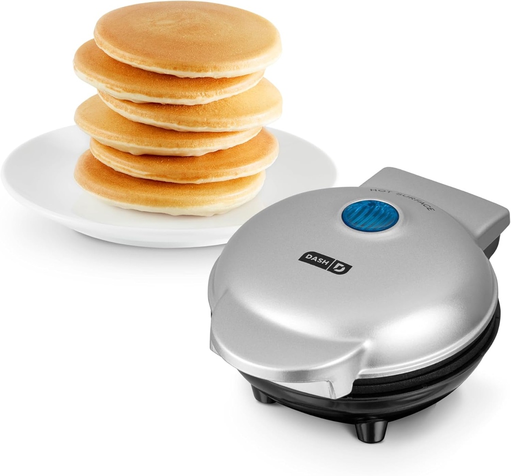 Dash Mini Maker Griddle - Compact Griddle for Creative Homemade Treats - PTFE nonstick surface, Quick Heat-Up System & Space-Saving Design - Silver (One Size)