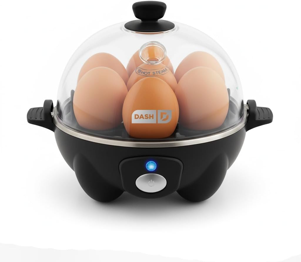 Dash Rapid Egg Cooker - Boiler, Poacher & Steamer - Includes Measuring & Recipe Guide - Dishwasher Safe - BPA Free - Holds 7 Eggs, Black (One Size)