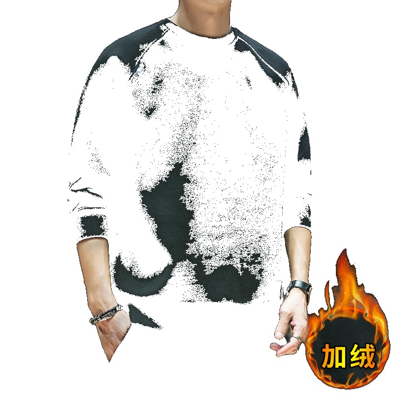 De Velvet men's sweater long-sleeved t-shirt spring and autumn new plush top clothes winter bottoming shirt shirt