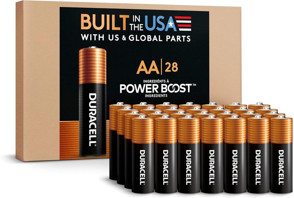 Duracell Coppertop AA Alkaline Batteries with POWER BOOST Ingredients, 28 Count (Pack of 1), Long-Lasting Alkaline, Re-closable for Quick Access and Organized Storage (One Size)