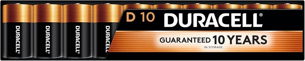 Duracell Coppertop D Batteries, 10 Count (1 Pack), D Battery with Long-Lasting Power, All-Purpose Alkaline Battery for Household and Office Devices (One Size)