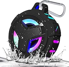 EBODA Bluetooth Shower Speaker, Portable Bluetooth Speakers, IP67 Waterproof Wireless Speaker with LED Light, Floating, 2000mAh, True Wireless Stereo for Kayak, Beach, Gifts for unisex -Black (One Size)