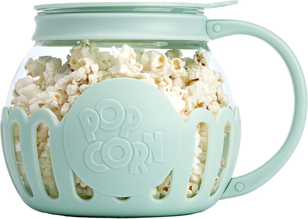 Ecolution Patented Micro-Pop Microwave Popcorn Popper with Temperature Safe Glass, 3-in-1 Lid Measures Kernels and Melts Butter, Made Without BPA, Dishwasher Safe, 1.5-Quart, Aqua (One Size)