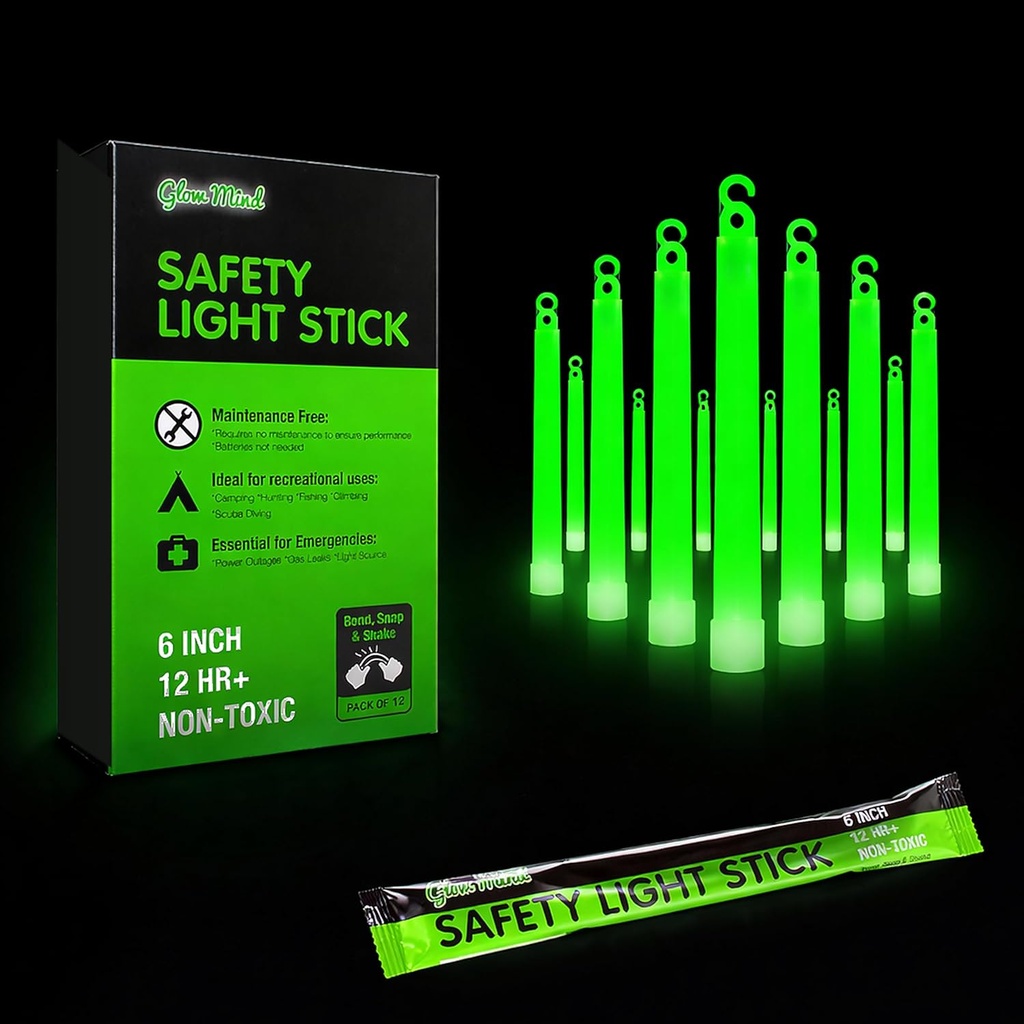 Emergency Glow Sticks with 12 Hours Duration, Individually Wrapped Industrial Grade Glowsticks for Survival Gear, Camping Lights, Power Outages and Military Use (One Size)