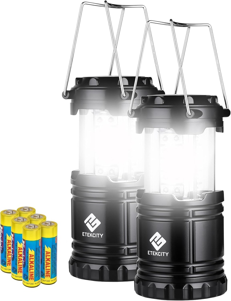 Etekcity Lantern Camping Essentials Lights, Led Flashlight for Power Outages, Battery Operated Lamp for Emergencies, Survival Gear, Hurricane Preparedness Items, Water Resistant, 2 Pack, Black (One Size)