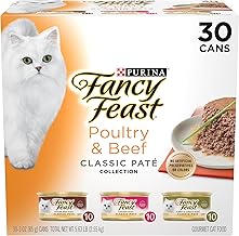 Fancy Feast Poultry and Beef Feast Classic Pate Collection Grain Free Wet Cat Food Variety Pack - (Pack of 30) 3 oz. Cans (One Size)