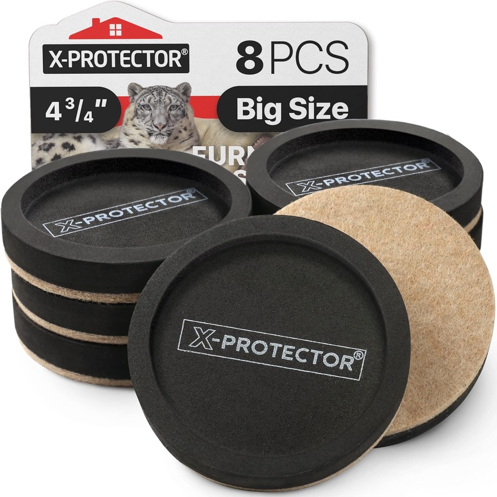 Felt Furniture Sliders for Hardwood Floors X-PROTECTOR 8 PCS 4 3/4” - Furniture Slider with Unique Design - Heavy-Duty Furniture Movers for Hard Surfaces - Felt Sliders - Move Your Furniture Easily! (One Size)