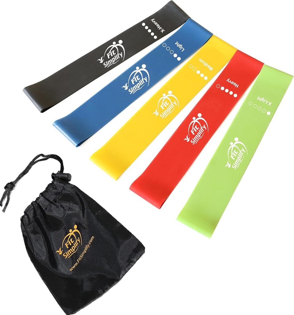 Fit Simplify Resistance Loop Exercise Bands with Instruction Guide and Carry Bag, Set of 5 (One Size)