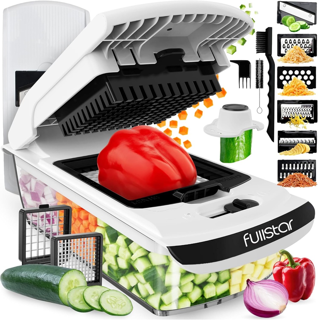 Fullstar The All in One Viral Veggie Chopper & Mandoline, Food Chopper with Container and Julienne Slicer, Fruit Slicer Kitchen Gadgets & Gift for Mom (8 in 1, White)
