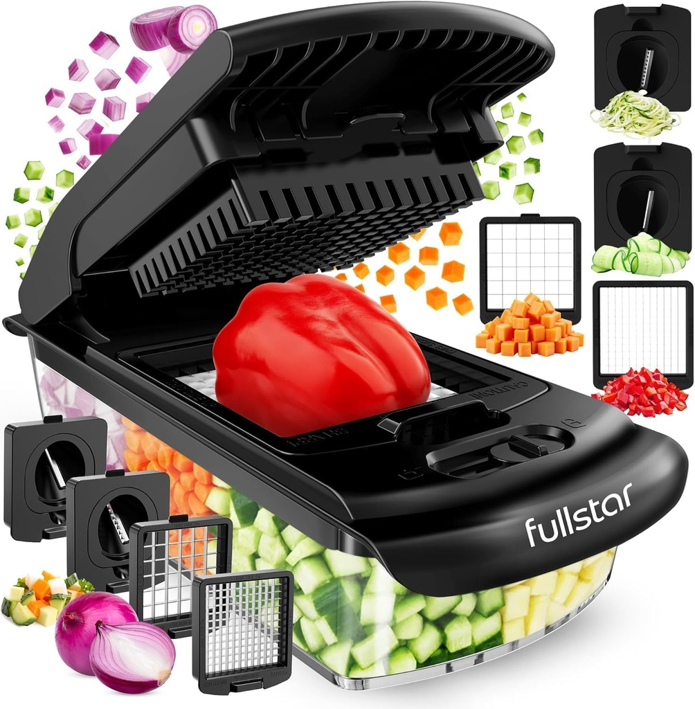 Fullstar The Original Pro Chopper - Vegetable Chopper and Spiralizer, Food Chopper with Container, Fruit Slicer, Kitchen Gadgets & Gifts, Home Essentials (4 in 1, Black) (One Size)