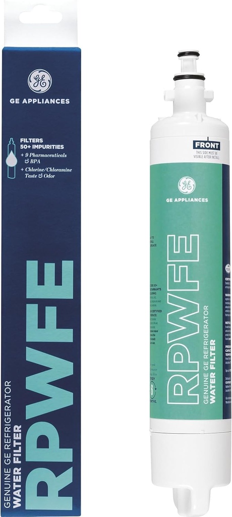 GE RPWFE™ Refrigerator Water Filter, Genuine Replacement Filter, Certified to Reduce Lead, Microplastics, PFOA/PFOS, and 50+ Other Impurities, Compatible with GE Appliances Brands, Pack of 1 (One Size)