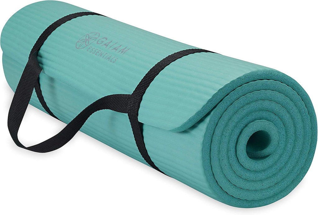 Gaiam Yoga Mat, Pilates & Exercise Mat, Thick 2/5" (10mm) Workout Mat with Easy-Cinch Carrying Strap for Home & Gym Workouts (One Size)
