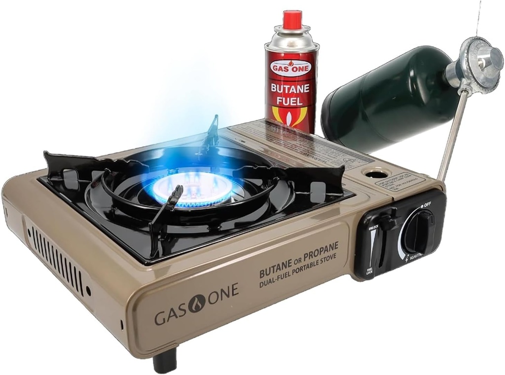 Gas One GS-3400P Propane or Butane Stove Dual Fuel Stove Portable Camping Stove - Patented - with Carrying Case Great for Emergency Preparedness Kit (One Size)