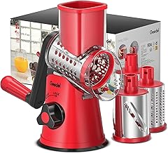 Geedel Rotary Cheese Grater, Kitchen Mandoline Vegetable Slicer with 3 Interchangeable Blades, Easy to Clean Grater for Fruit, Vegetables, Nuts (One Size)