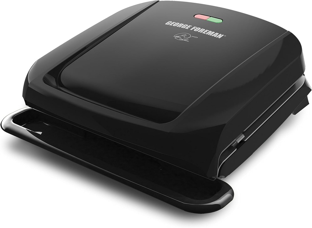 George Foreman 4-Serving Removable Plate Electric Grill and Panini Press, George Tough Non-Stick Coating, Drip Tray Catches Grease, Black (One Size)