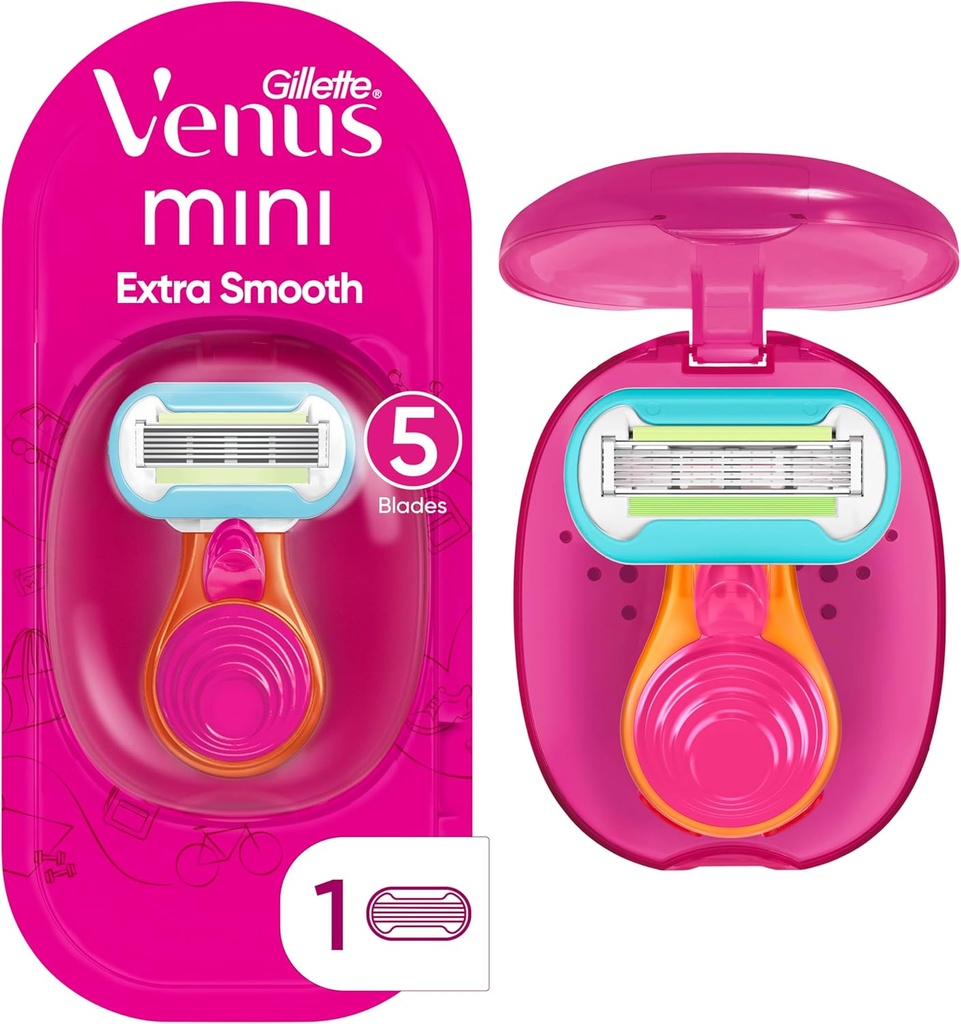 Gillette Venus Extra Smooth Travel Razor Kit for Women, Mini Handle + Refill + Case (One Size)