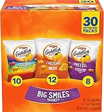 Goldfish Crackers Big Smiles Variety Pack with Cheddar, Colors, and Pretzels, Snack Packs, 30 Ct (One Size)