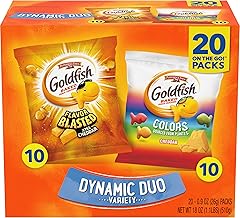 Goldfish Dynamic Duo Variety Pack, Colors Cheddar & Flavor Blasted Xtra Cheddar, Snack Packs, 20 Ct (One Size)