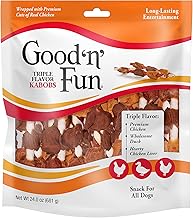 Good ‘n’ Fun Triple Flavor Kabobs Chews for All Dogs, 24 Ounces, Treat Your Dog to Long-Lasting Chews Made from Beef Hide, Real Chicken, Pork Hide, Duck and Chicken Liver (One Size)