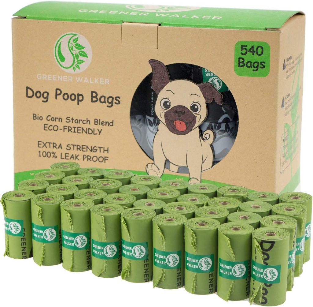 Greener Walker Poop Bags for Dog Waste-540 Bags,Extra Thick Strong 100% Leak Proof Dog Waste Bags (Green) (One Size)