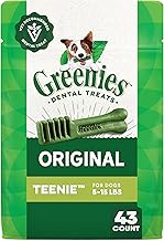 Greenies Veterinarian-Recommended Adult Natural Dental Dog Treats Teenie Size, Dog Dental Chews, Original Flavor, 12 oz. Pack, 43 Count (One Size)
