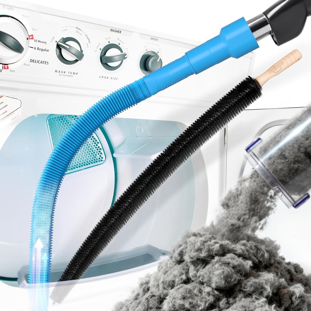 Holikme 2 Pieces Dryer Vent Cleaner Kit, Dryer Lint Vacuum Attachment and Flexible Dryer Lint Brush, Dryer Vent Vacuum Hose Attachment,Blue (One Size)