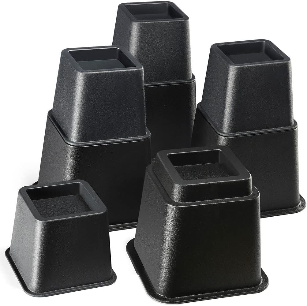 Home It Adjustable Bed Risers - Elevation in 3, 5 or 8 Inch - Heavy Duty Stackable Furniture Risers Supports 1,300 lbs - for Under-Bed Storage, College Dorms, Table and Couch, 4 Pack Bed Lifts Black (One Size)
