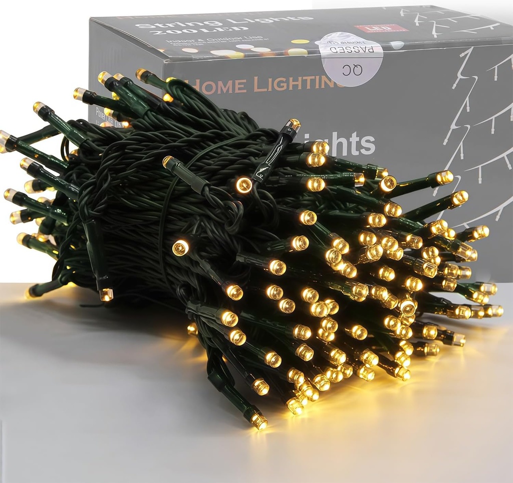 Home Lighting 66ft Christmas Decorative Mini Lights, 200 LED Green Wire Fairy Starry String Lights Plug in, 8 Lighting Modes, for Indoor Outdoor Xmas Tree Wedding Party Decoration (Warm White) (One Size)