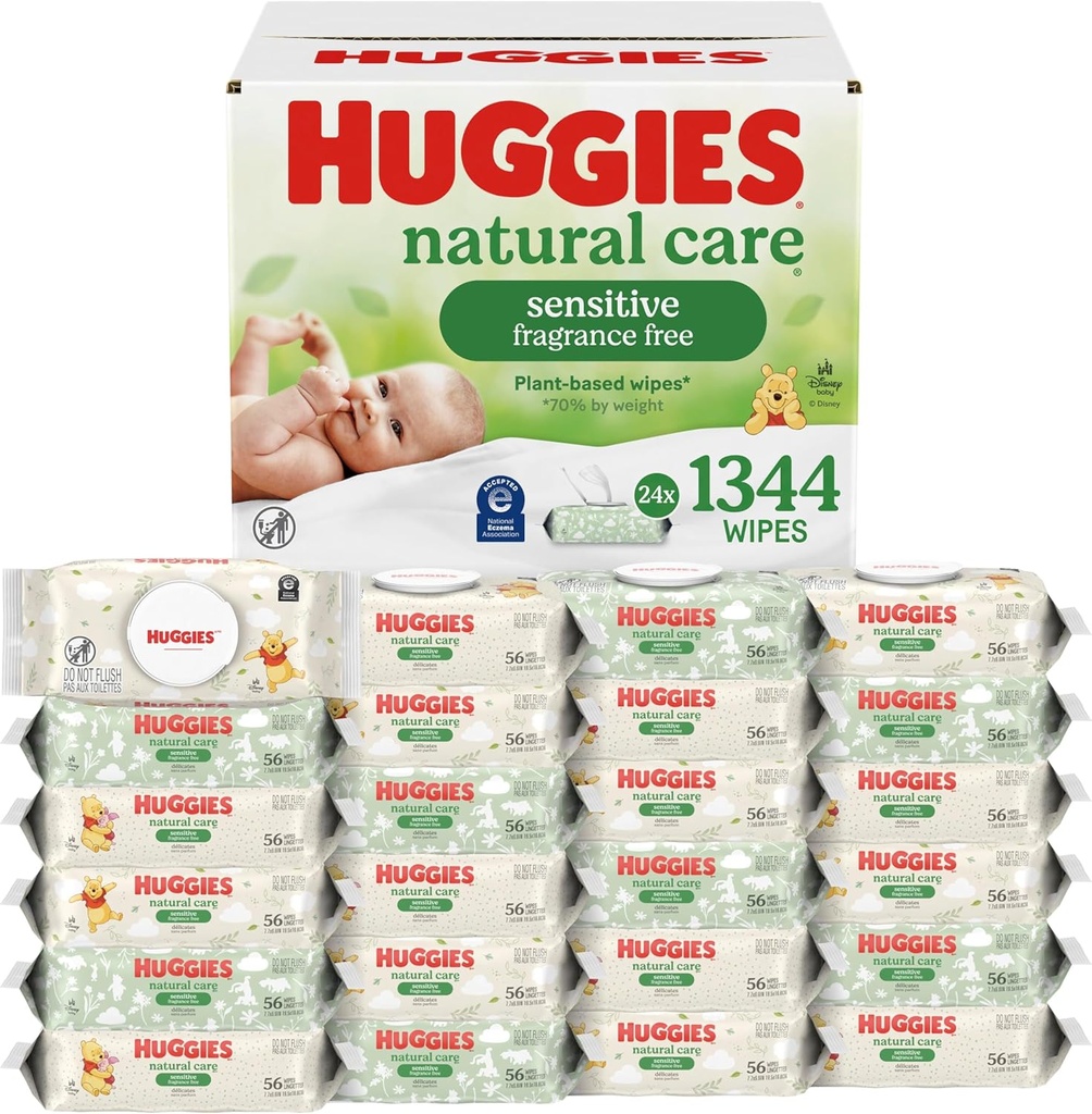 Huggies Natural Care Sensitive Baby Wipes, Unscented, Hypoallergenic, 99% Purified Water, 24 Soft Packs of 56 (1344 Wipes Total) (One Size)