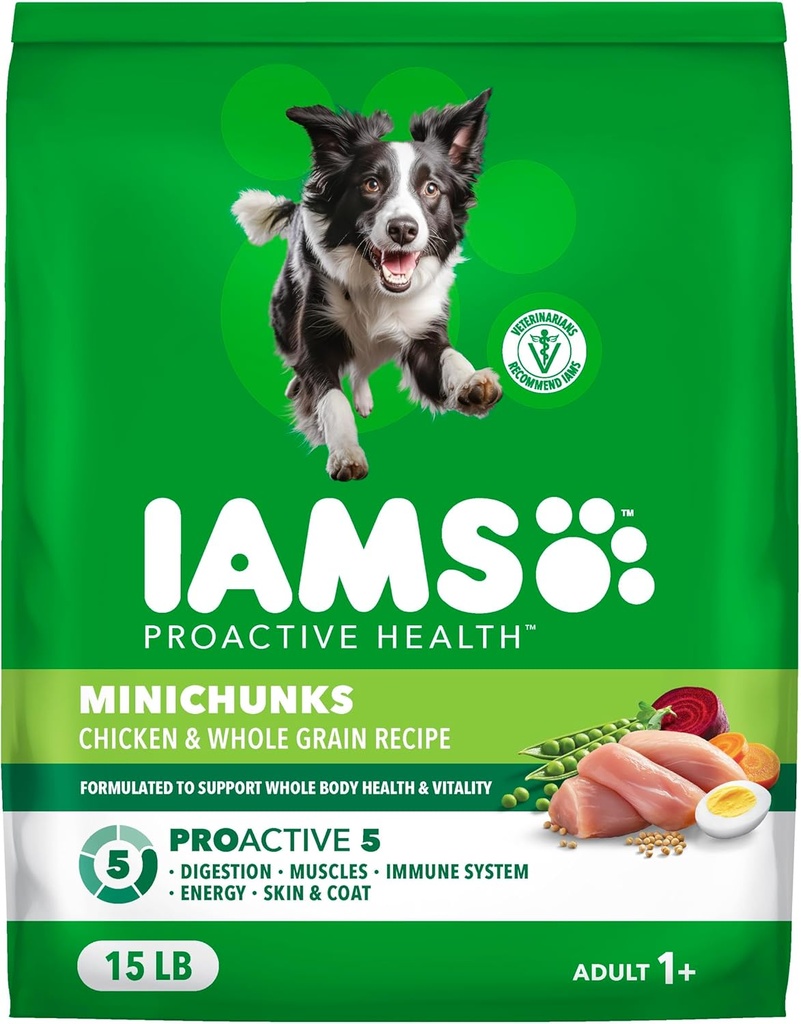 IAMS Proactive Health Minichunks Premium Dry Dog Food, Adult Dog Food Dry Recipe, 15 lb. Bag (One Size)