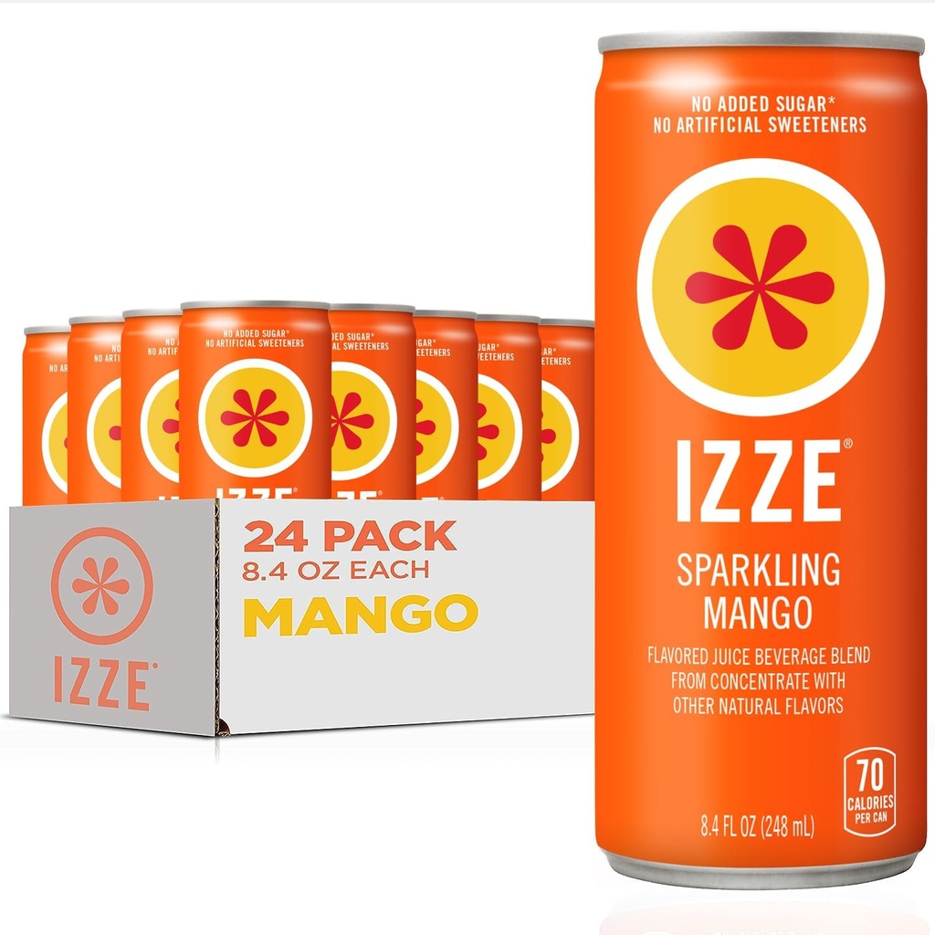 IZZE Sparkling Water Juice Beverage Blend, Mango, No Sugar Added, 8.4 FL OZ, 24 Cans (One Size)