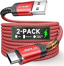 JSAUX USB C Cable [2-Pack 6.6ft], USB A to USB Cord Fast Charging for iPhone 17, iPhone Air, iPhone 17 Pro, iPhone 17 Pro Max, iPhone 16/iPhone 15 Series, Samsung S20 S10, Note 20 10, Car Play - Red (One Size)