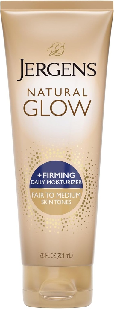 Jergens Natural Glow +Firming Self Tanner Body Lotion, Fair to Medium Skin Tone, Sunless Tanning Moisturizer with Collagen and Elastin. Helps to Visibly Reduce Cellulite, 7.5 Fl Oz (One Size)