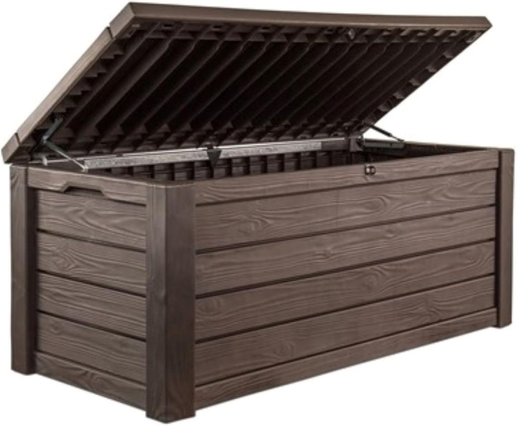 Keter Westwood 150 Gallon Deck Box Organizer, Doubles as 2-Person Bench Seat, Brown – Large Resin Outdoor Storage and Seating with Lockable Lid for Garden, Pool, and Patio (One Size)